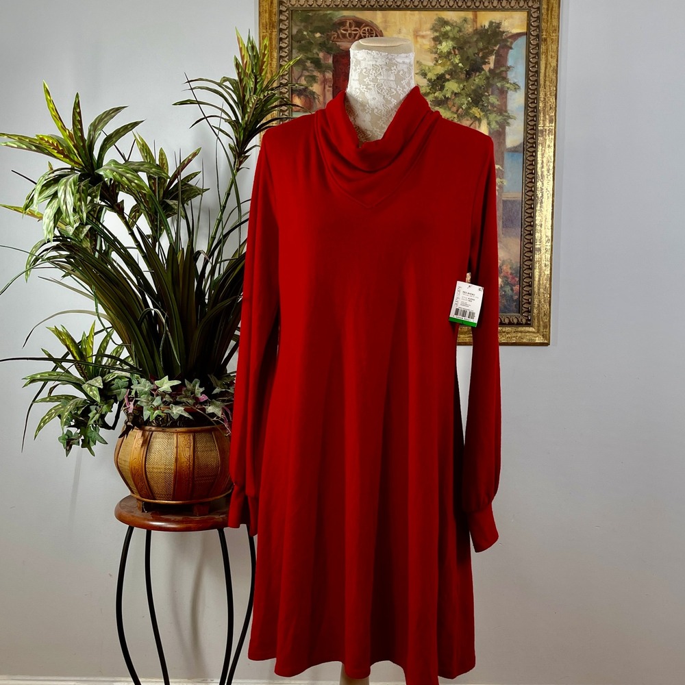 Karen Kane Sweater Dress Womens L Red Knit Cowl Neck Long Sleeve 4L43369